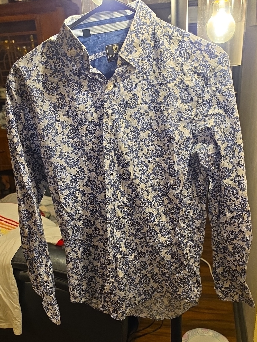 Steel & Clay White Button-Down Shirt with Blue Floral Print
